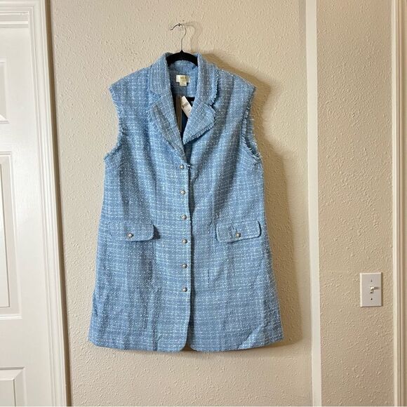 Anthropologie Maeve Sleeveless Tweed Blazer Mini Dress NEW Plus Size 18W in Blue - Picture 6 of 13
